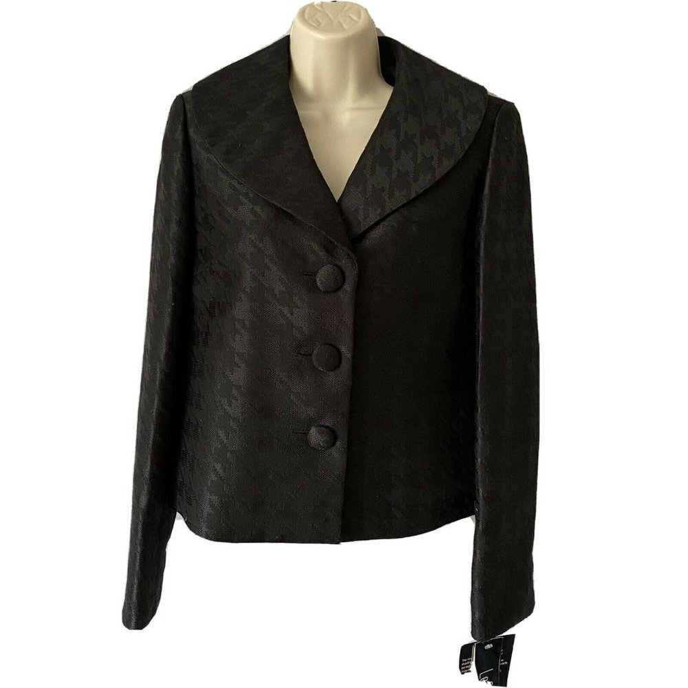 VTG Y2K Le Suit Black Houndstooth Blazer Women 6 Button‎ Front Career Classic